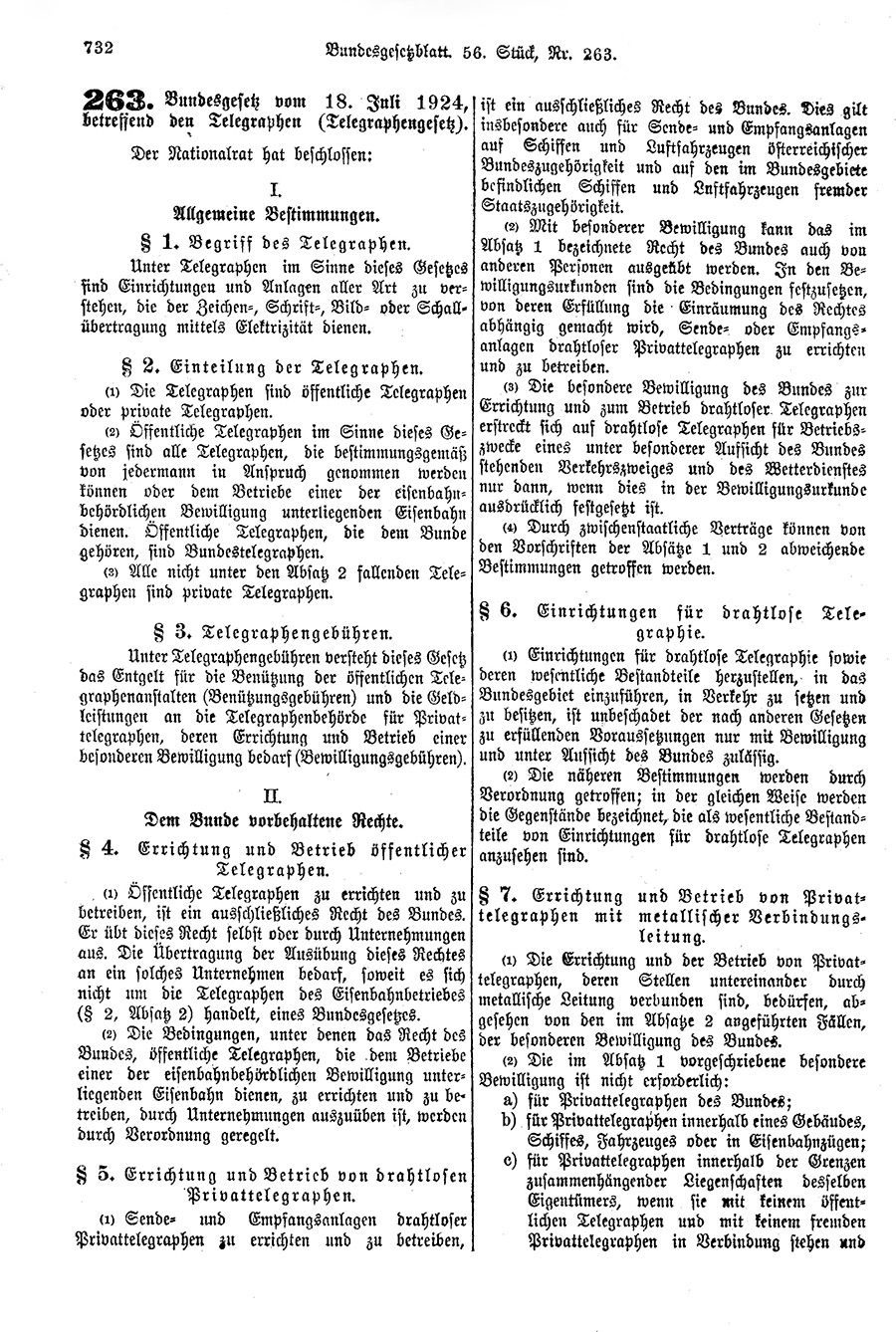 Telegraphengesetz, Bundesgesetzblatt 263/1924